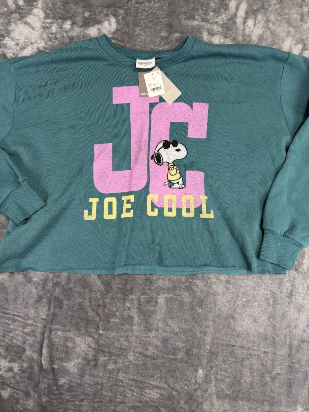 Peanuts Snoopy Joe Cool Green Cropped Crewneck Sweatshirt M NWT